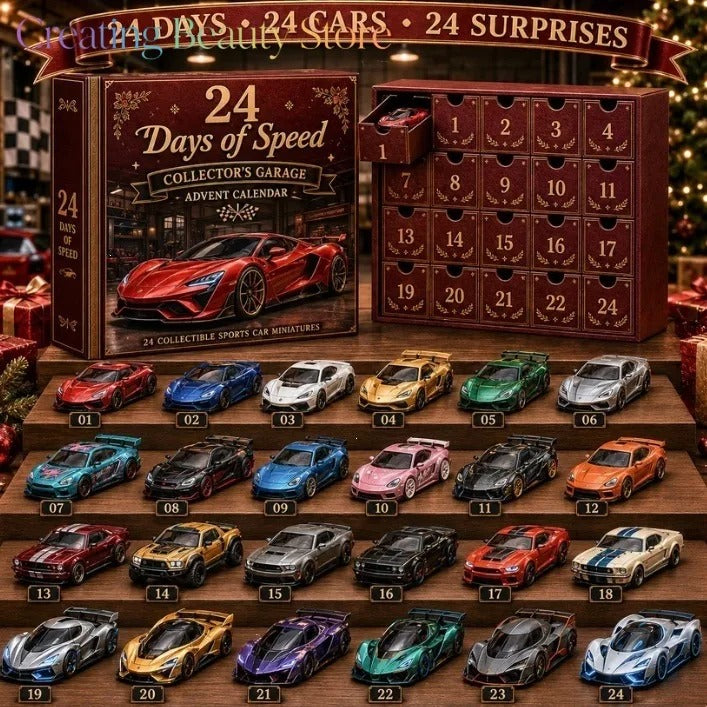 Adventný kalendár pre preteky športových áut 2027 – 24-dňové odpočítavanie s miniatúrnymi odliatkovými autíčkami