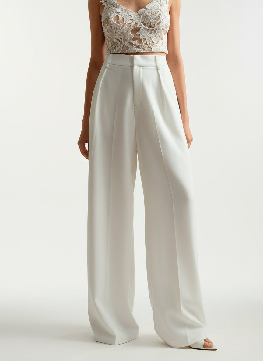 High Waist Wide Leg Tailored Trousers for Women | Smart Office Dress Pants with a Structured Waist and Flowing Silhouette