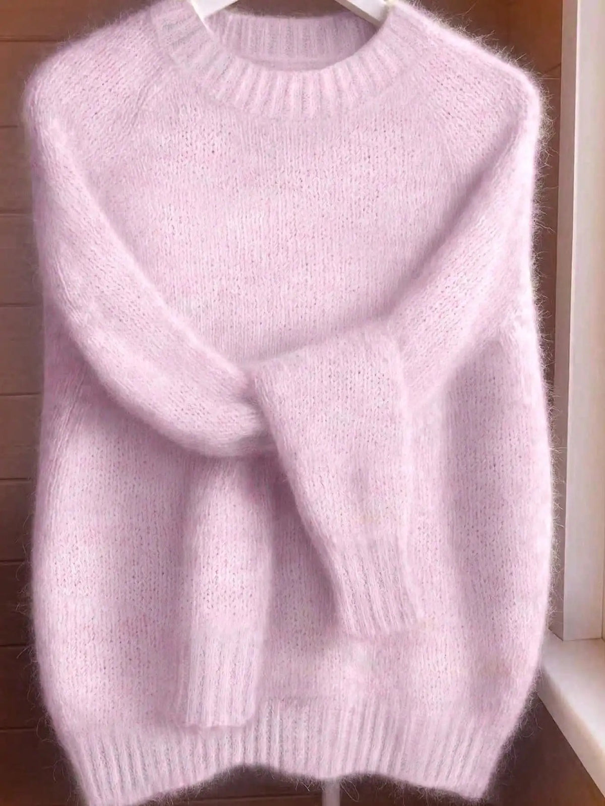 Jersey de mujer de mezcla de mohair suave – Jersey de punto de corte holgado y cuello redondo