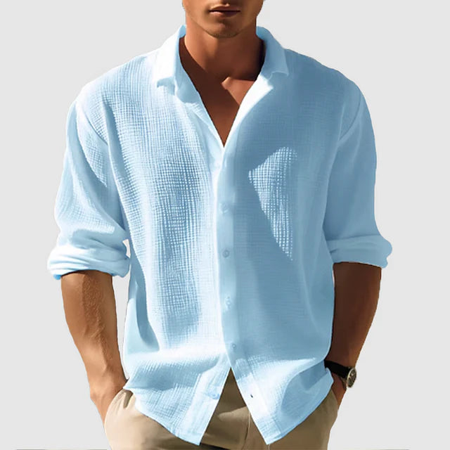 Camisa de manga larga con botones para hombre - Camisa informal de color liso con cuello de solapa - Camisa versátil para el día a día, de estilo «smart casual»