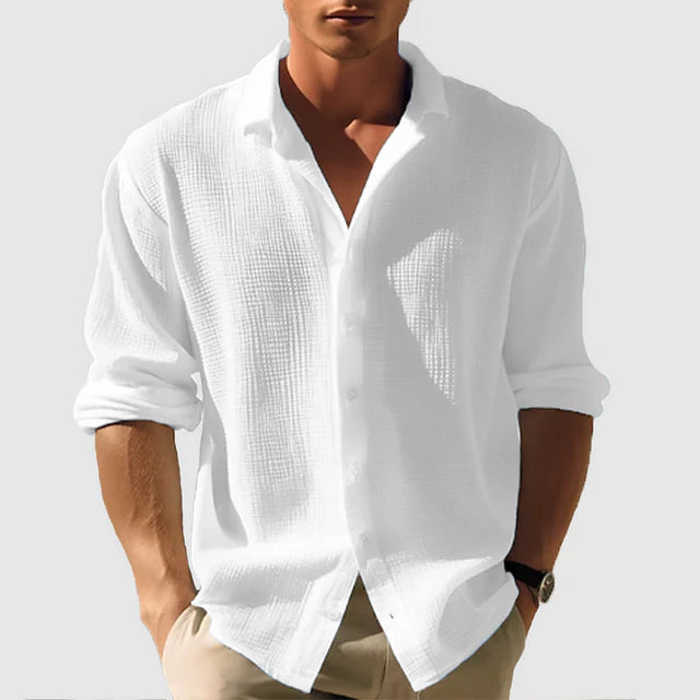 Camisa de manga larga con botones para hombre - Camisa informal de color liso con cuello de solapa - Camisa versátil para el día a día, de estilo «smart casual»