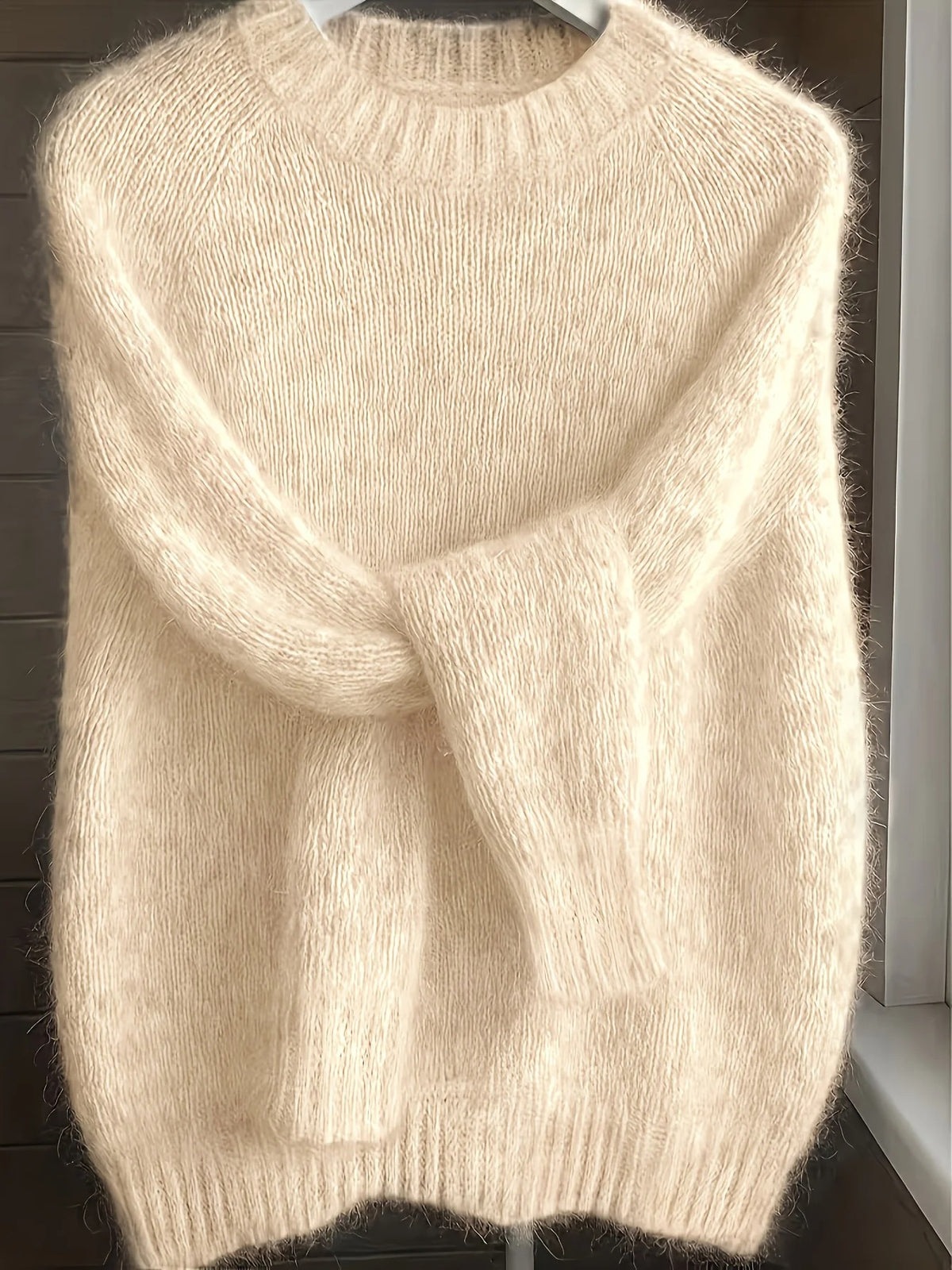 Jersey de mujer de mezcla de mohair suave – Jersey de punto de corte holgado y cuello redondo
