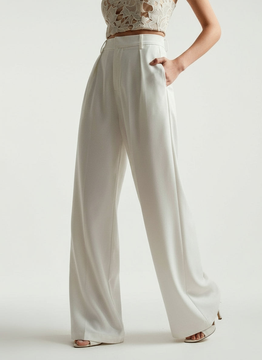 High Waist Wide Leg Tailored Trousers for Women | Smart Office Dress Pants with a Structured Waist and Flowing Silhouette