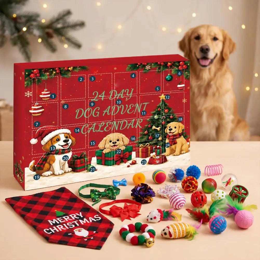Calendario dell'Avvento natalizio per cani 2026 – Set regalo di 24 giorni con giocattoli e accessori per animali domestici