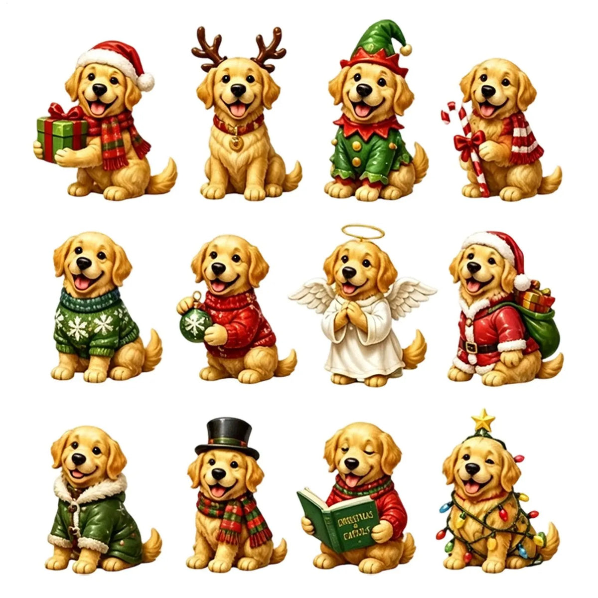 Calendar de Advent pentru Crăciun 2026 – Pandantiv drăguț cu un Golden Retriever american – Calendar cu numărătoare inversă de 24 de zile – Pandantiv cu un câine în formă de brad de Crăciun 2D