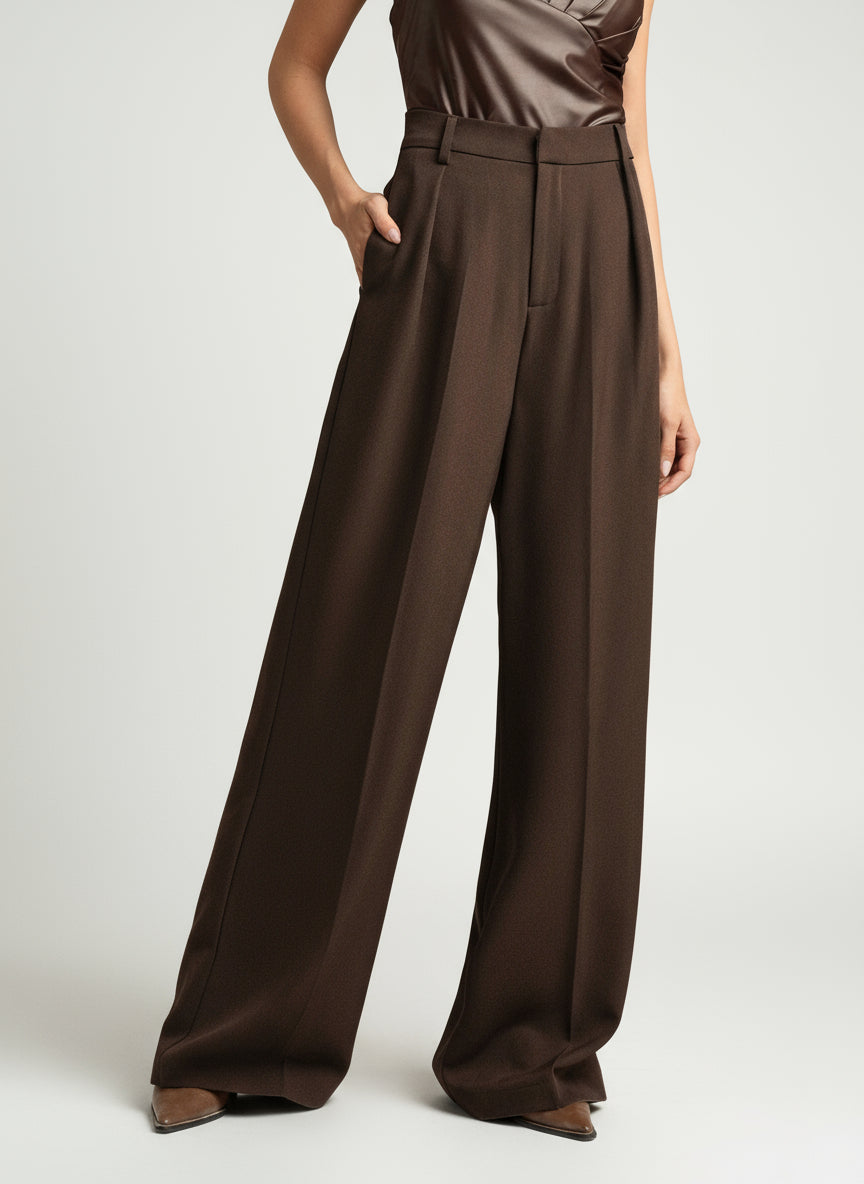 High Waist Wide Leg Tailored Trousers for Women | Smart Office Dress Pants with a Structured Waist and Flowing Silhouette