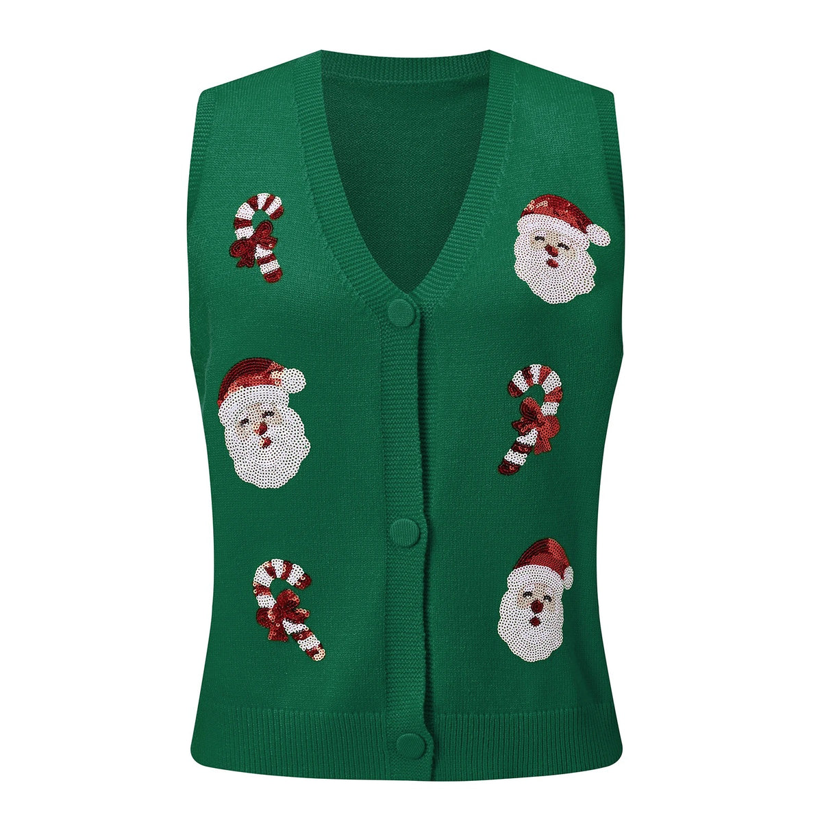 Gilet de Noël pour femme – Cardigan festif à boutons, orné de paillettes représentant des bonhommes en pain d'épices et des cannes à sucre