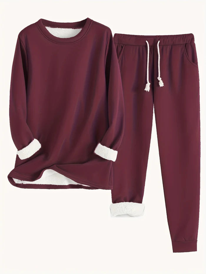 Ensemble thermique deux pièces pour femme | Ensemble d'intérieur chaud composé d'un haut à manches longues et d'un pantalon assorti | Tenue thermique d'hiver confortable