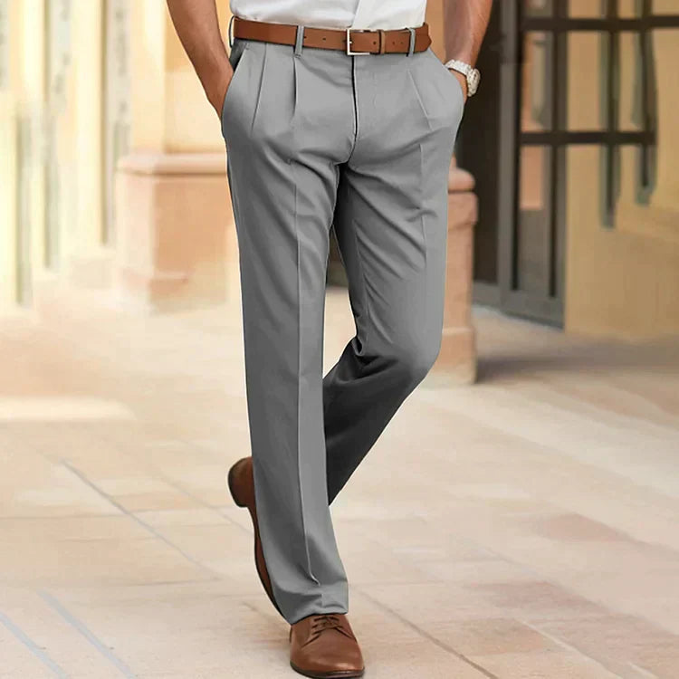 Pantaloni da ufficio da uomo a gamba dritta | Pantaloni business casual in misto cotone traspirante | Pantaloni leggeri a vita media per tutti i giorni
