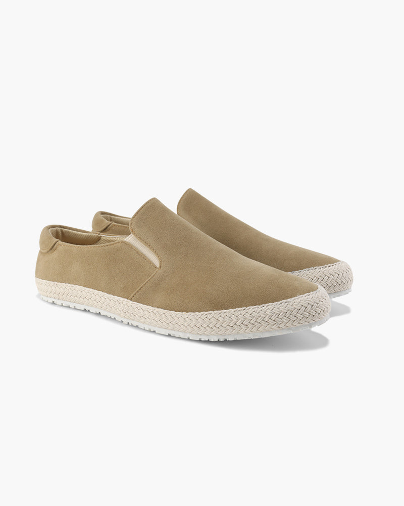 Espadrillas de ante para hombre: zapatillas de verano ligeras sin cordones, con suela forrada de yute y cómodas inserciones elásticas en los laterales