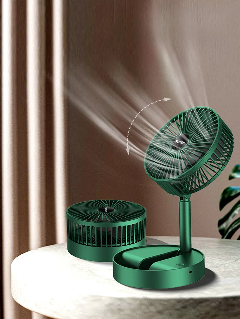 Skládací stolní ventilátor s USB | Přenosný dobíjecí stolní ventilátor s 5 rychlostmi a tichým prouděním vzduchu | Teleskopický osobní ventilátor