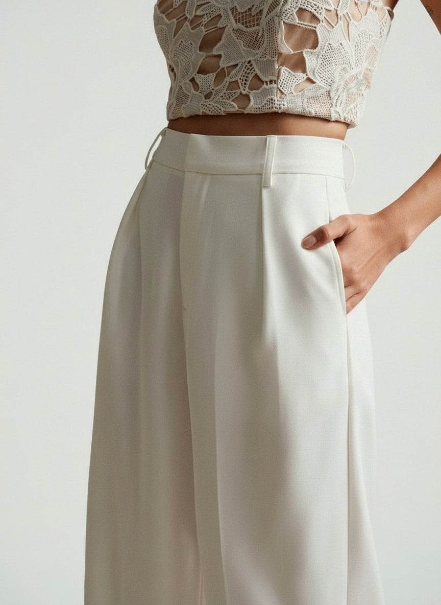 High Waist Wide Leg Tailored Trousers for Women | Smart Office Dress Pants with a Structured Waist and Flowing Silhouette