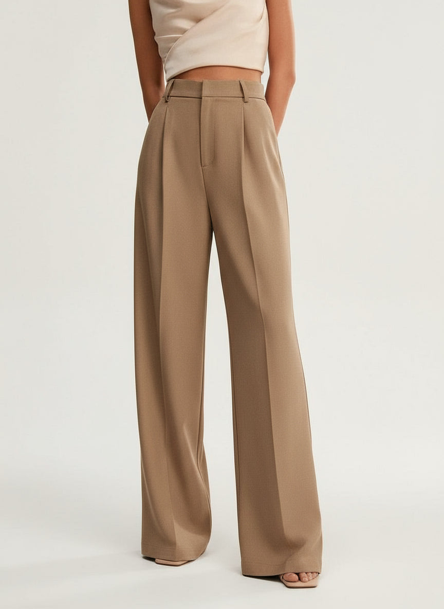 High Waist Wide Leg Tailored Trousers for Women | Smart Office Dress Pants with a Structured Waist and Flowing Silhouette