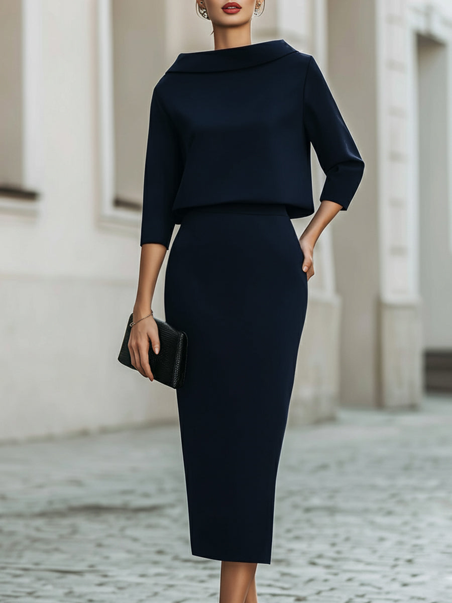Naisten Hameasu | 2-Osainen, Midi-Hame | Elegantti Toimistoasu