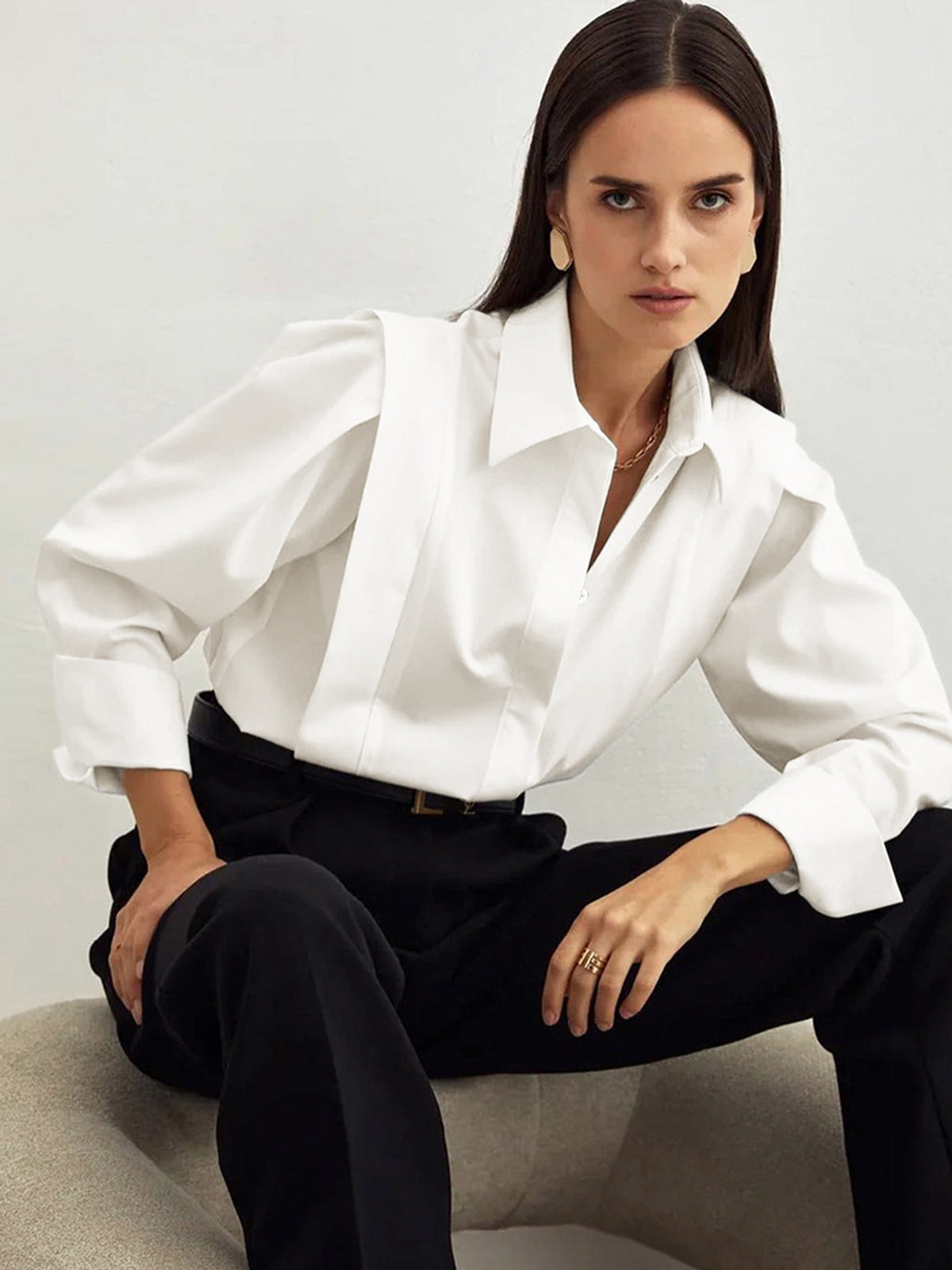 Women’s Classic Collared Blouse – Straight Fit Shirt for Work & Everyday Wear
