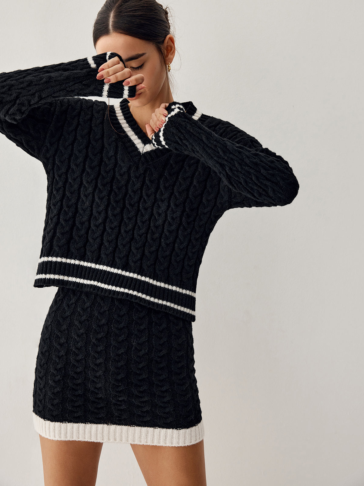 Cable Knit V-Neck Sweater for Women - Image 1