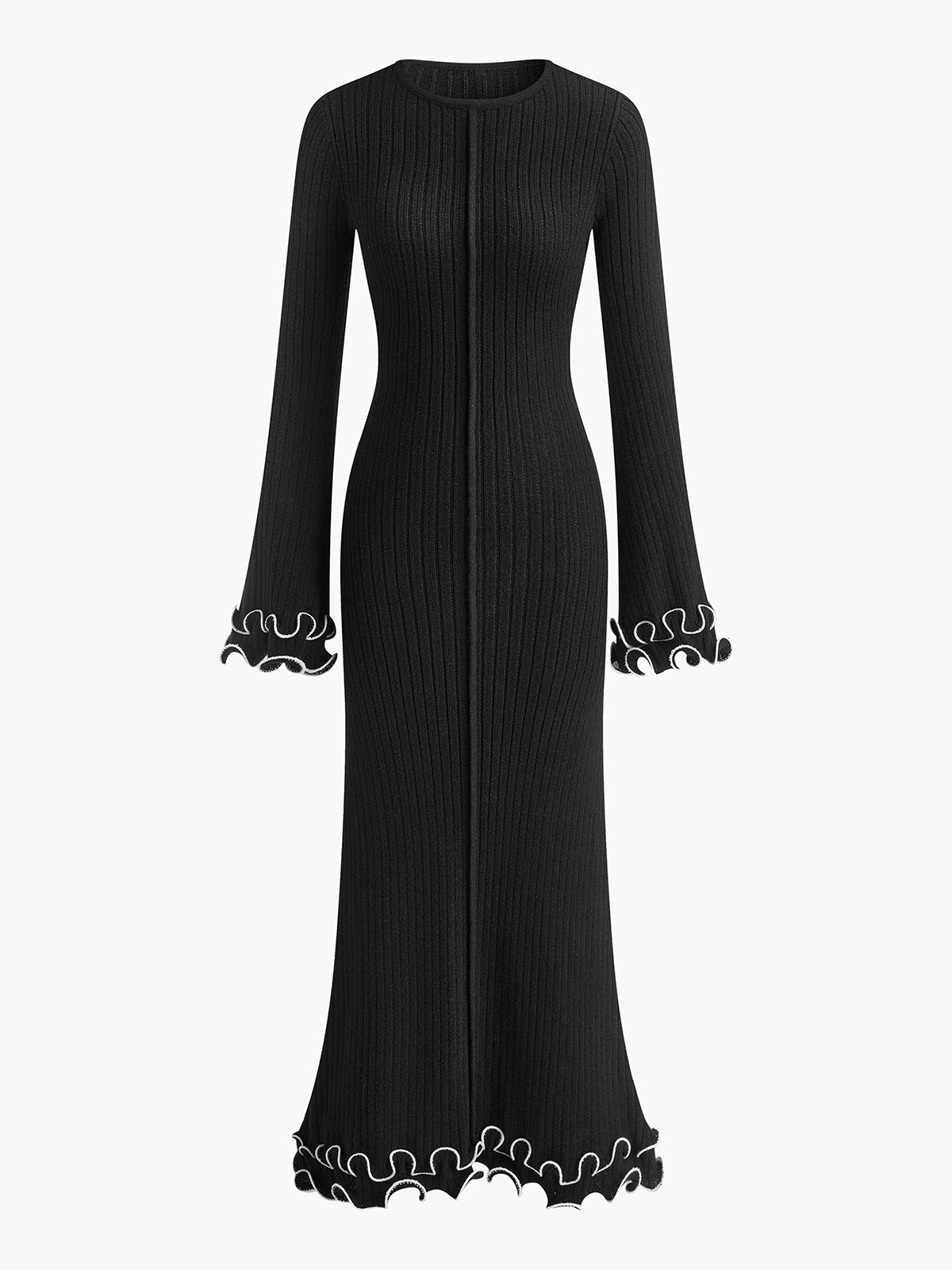 Vestido largo de punto con cordón – Vestido de mujer ajustado y muy elástico