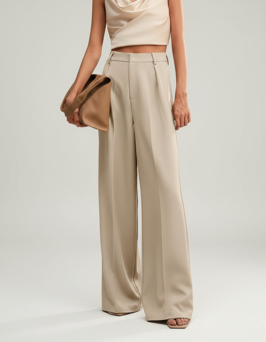 High Waist Wide Leg Tailored Trousers for Women | Smart Office Dress Pants with a Structured Waist and Flowing Silhouette