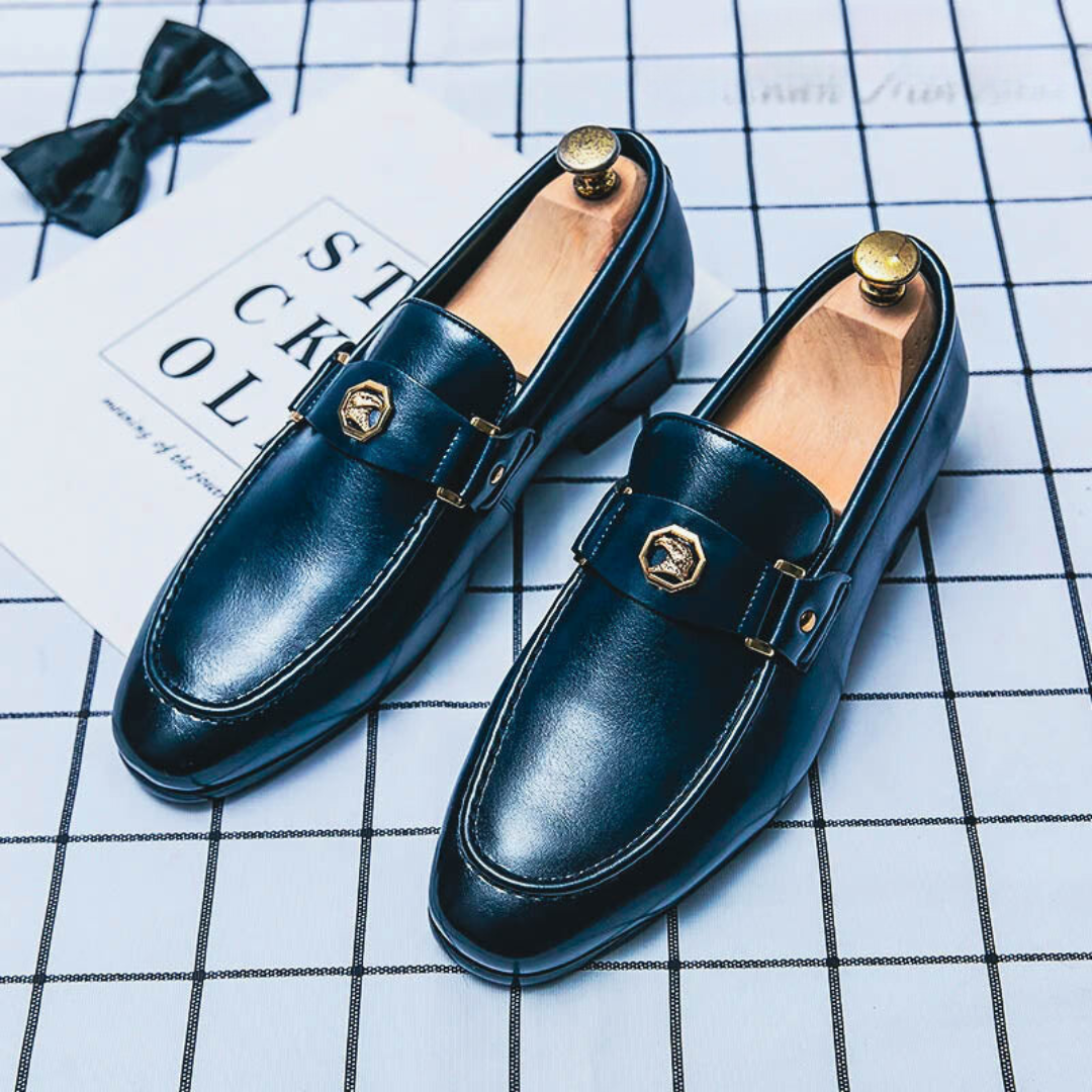 Mocasines de hombre con detalles dorados | Zapatos de vestir de estilo «smart casual» sin cordones, con forro suave y suela resistente, ideales para ocasiones formales
