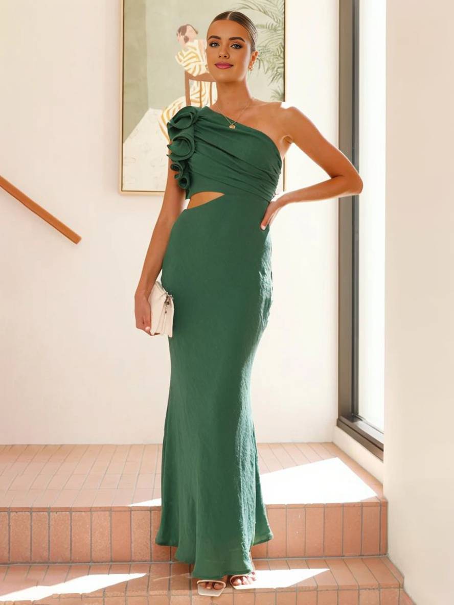 Abito da sera da donna Shamine - Abito lungo asimmetrico monospalla con ritagli eleganti e senza maniche.