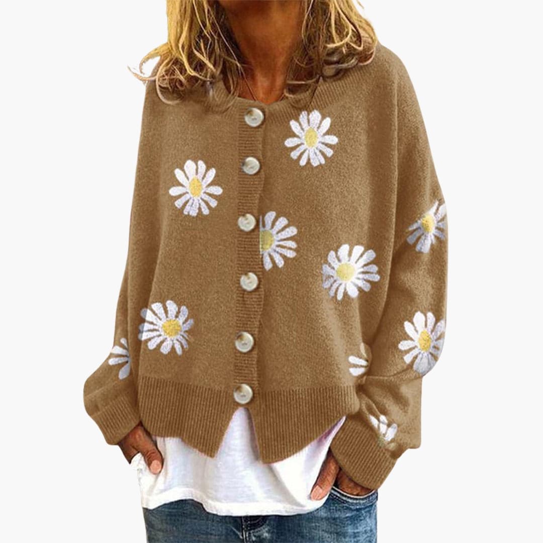 Button-Down Daisy Print Cardigan for Women - Image 1