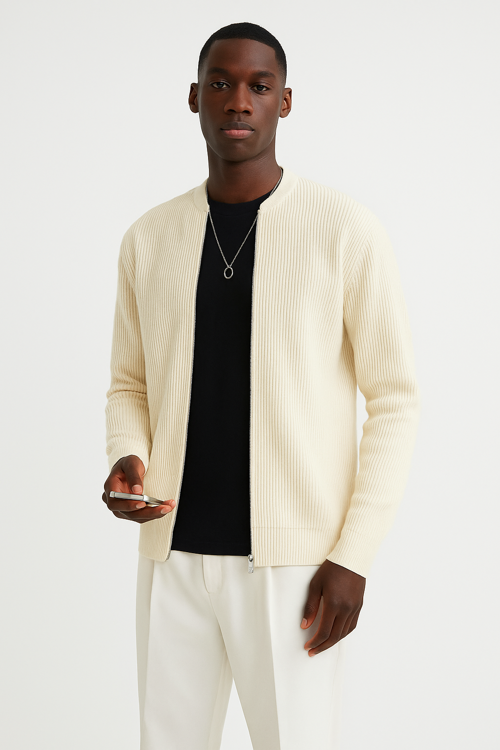 Pull en maille côtelée à fermeture éclair pour homme | Style minimaliste moderne