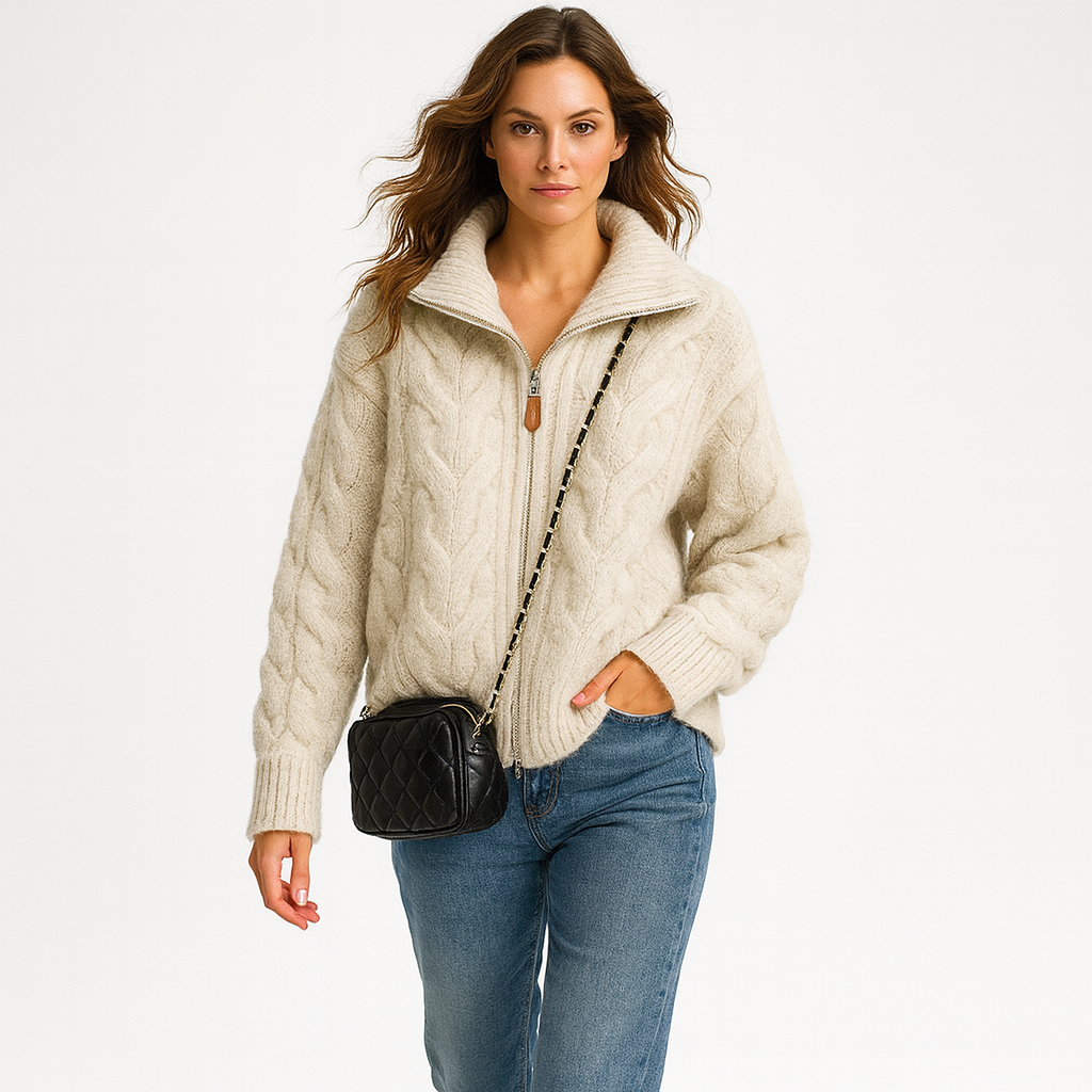 Zip-Up Cable Knit Sweater for Women - Image 3