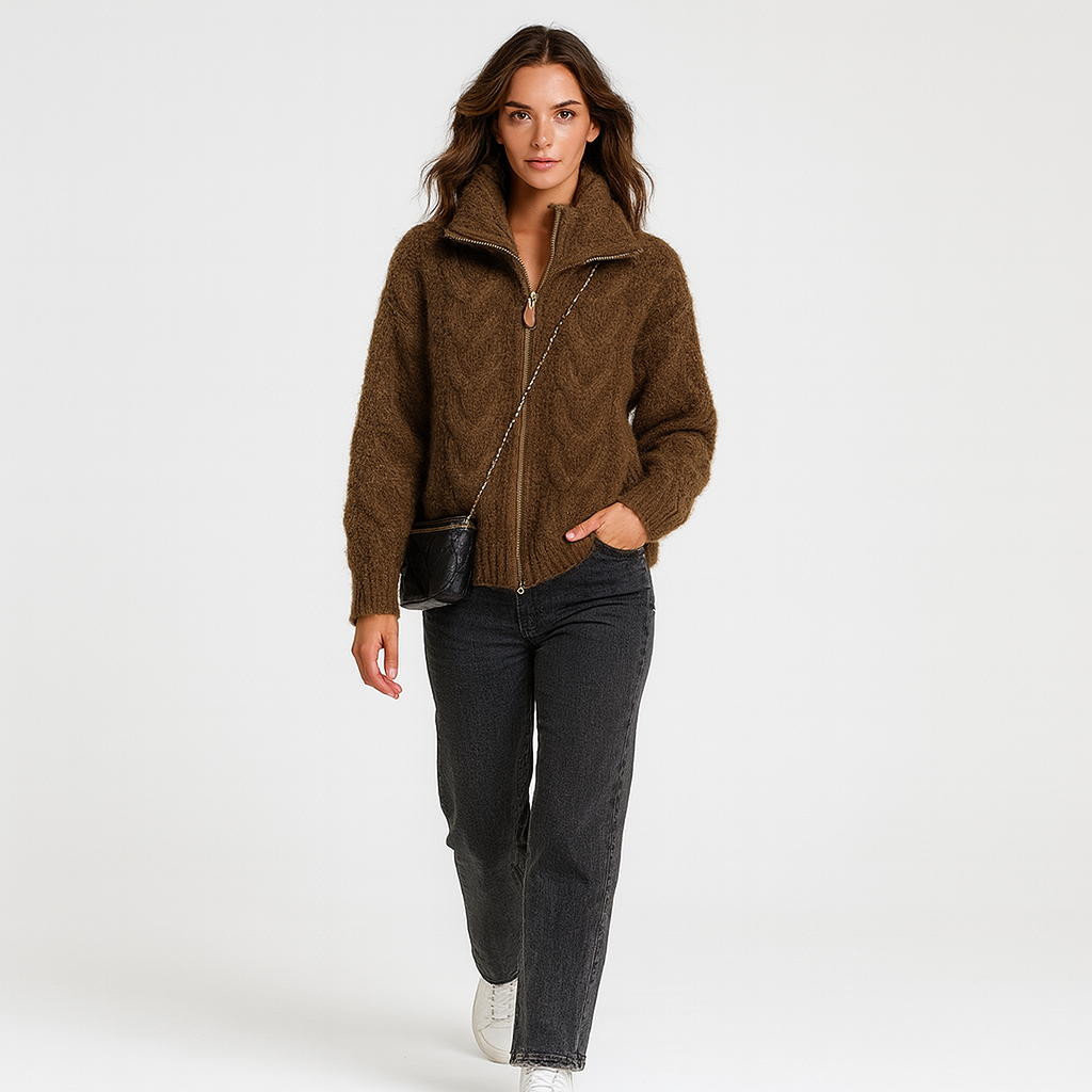 Zip-Up Cable Knit Sweater for Women - Image 2