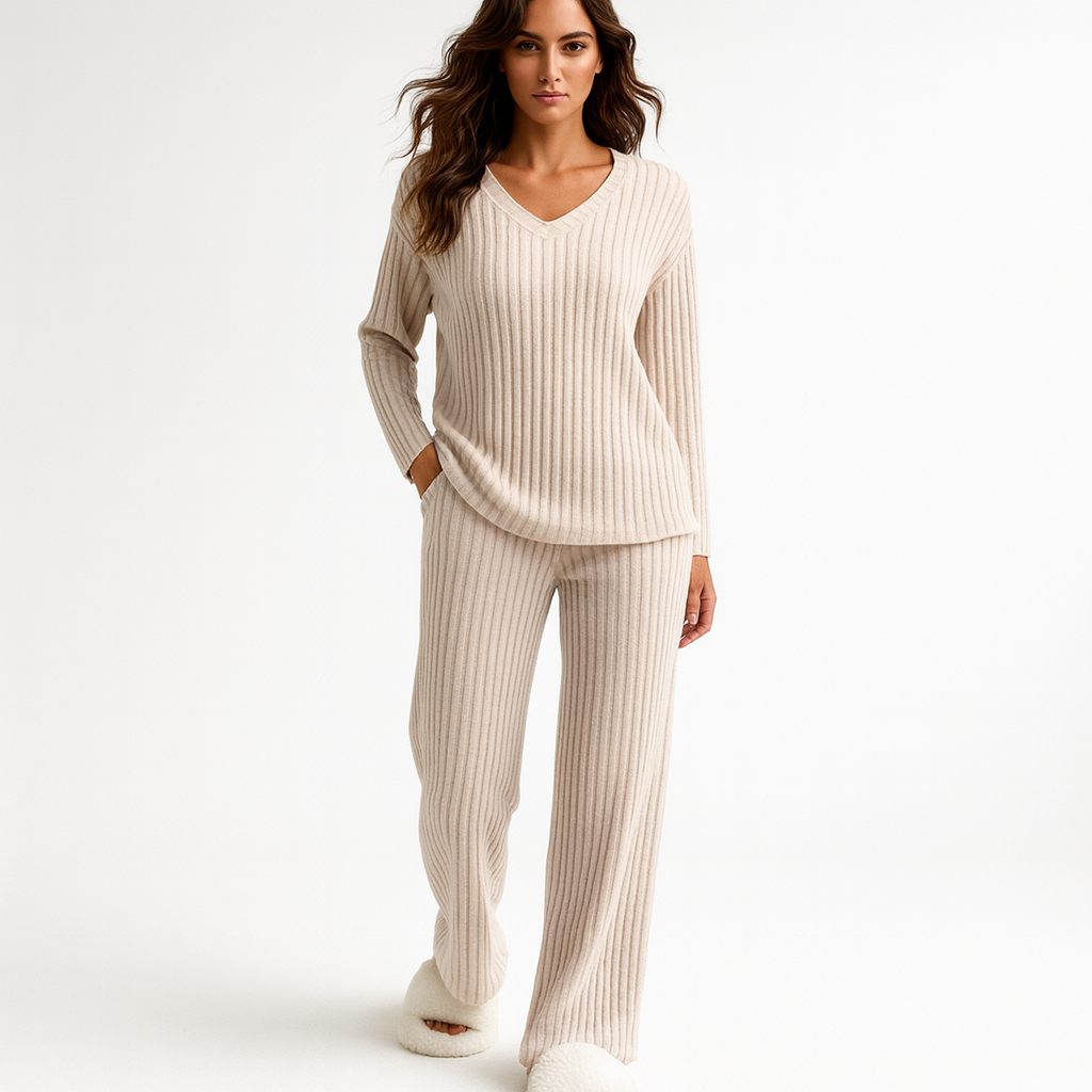 V-Neck Ribbed Knit Sweater for Women - Image 1