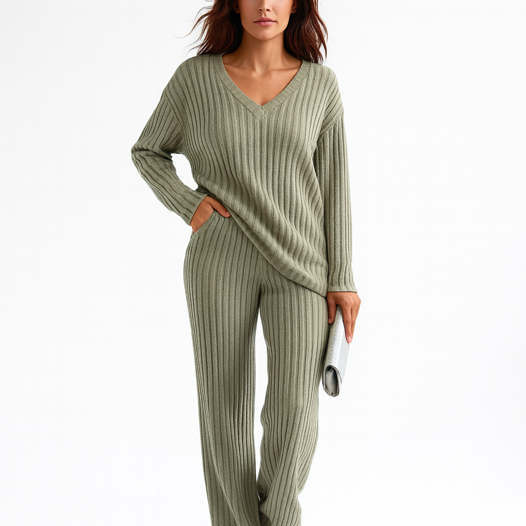 V-Neck Ribbed Knit Sweater for Women - Image 2