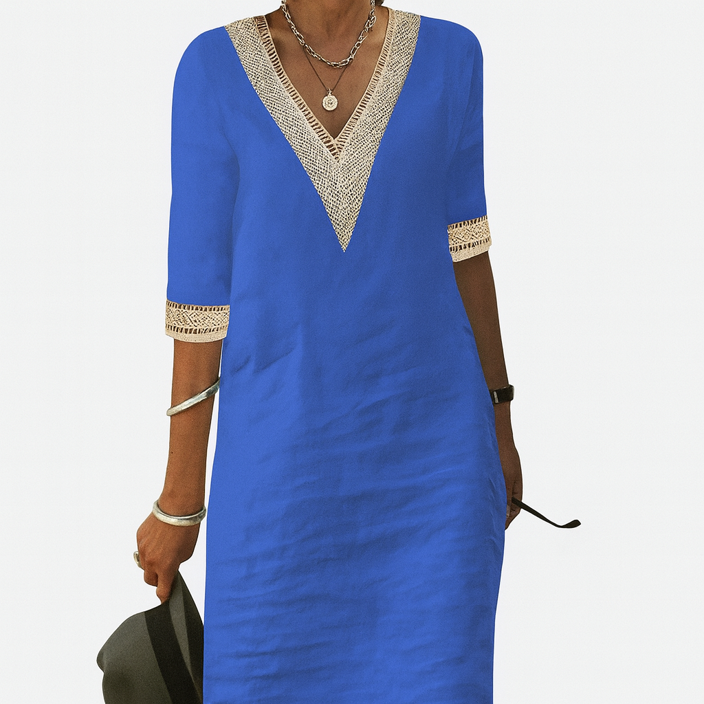 Linen-blend dress blue