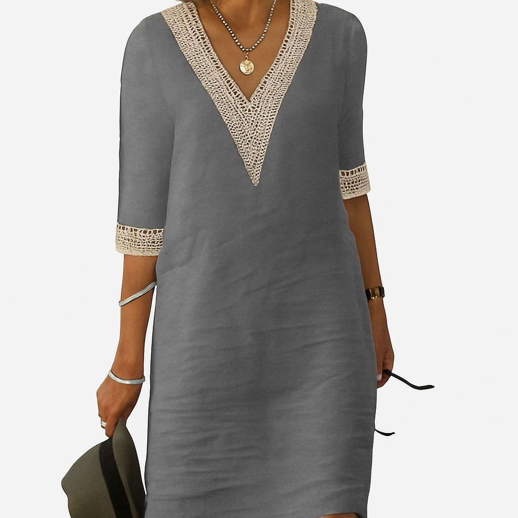 Linen-blend dress gray