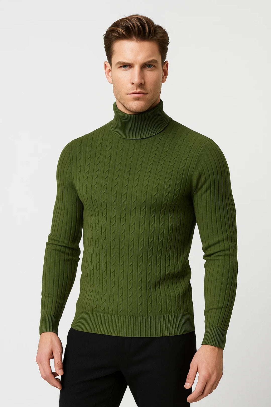 Cable Knit Turtleneck Sweater for Men - Image 1