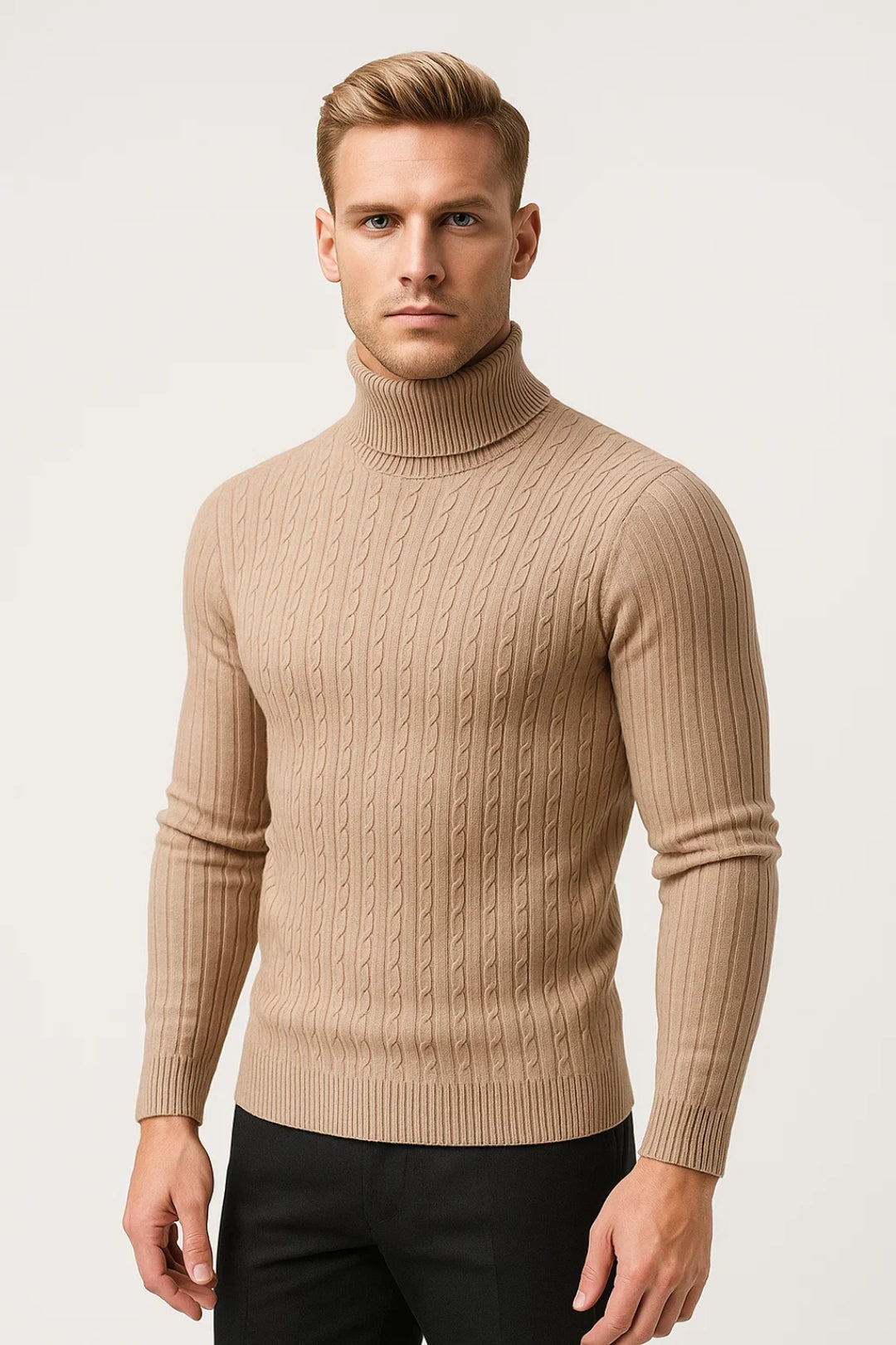 Cable Knit Turtleneck Sweater for Men - Image 4