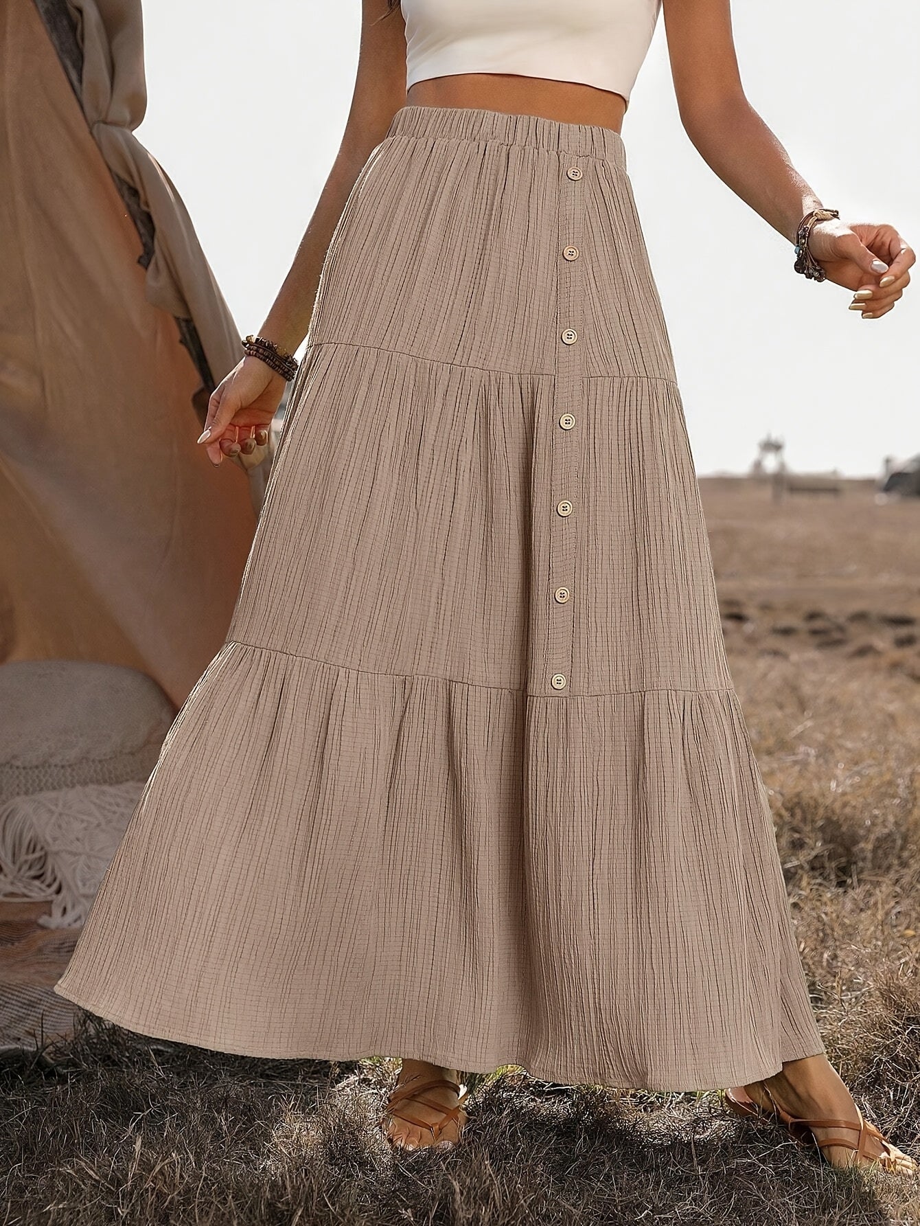 Dames Bohemian Maxi Rok Met Volant Details