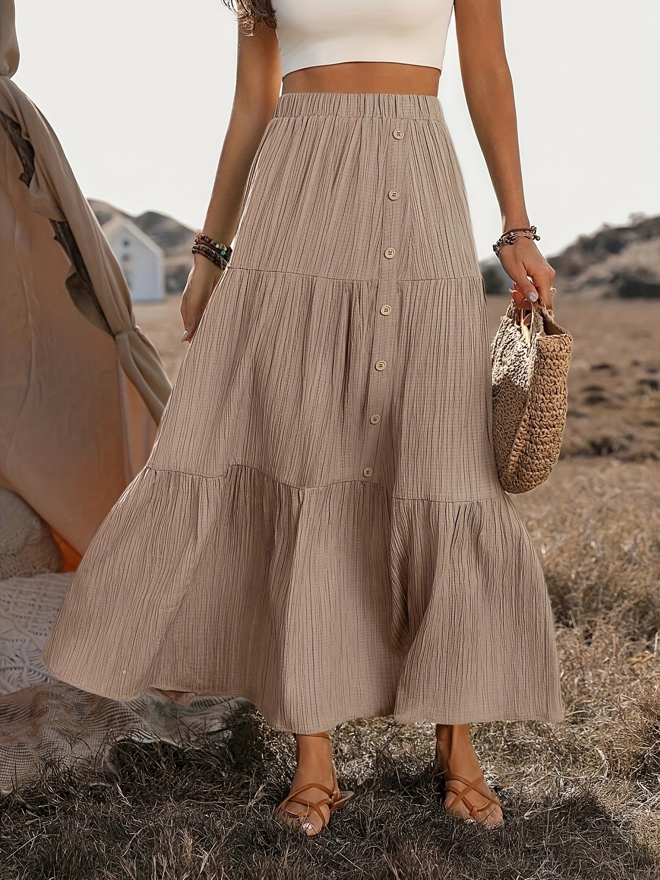 Dames Bohemian Maxi Rok Met Volant Details