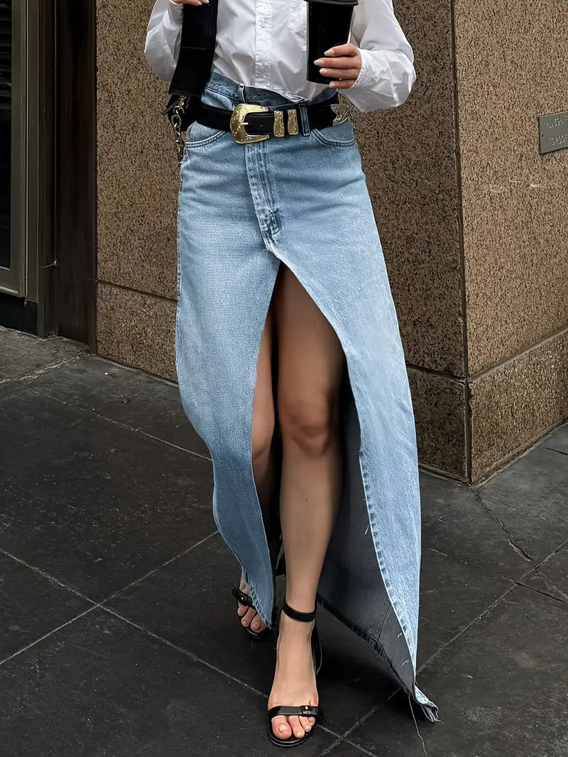 Dames Denim Lange Rok Met Hoge Taille