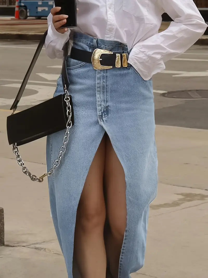 Dames Denim Lange Rok Met Hoge Taille