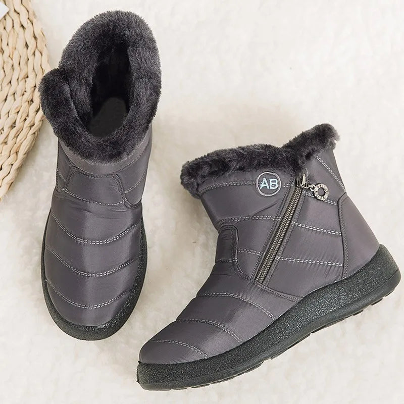 Bottines noires pour femmes, doublées en polaire, confortables et décontractées
