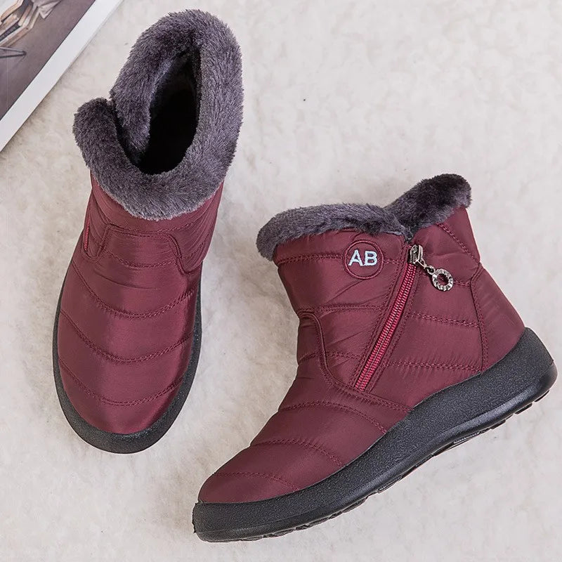 Bottines noires pour femmes, doublées en polaire, confortables et décontractées