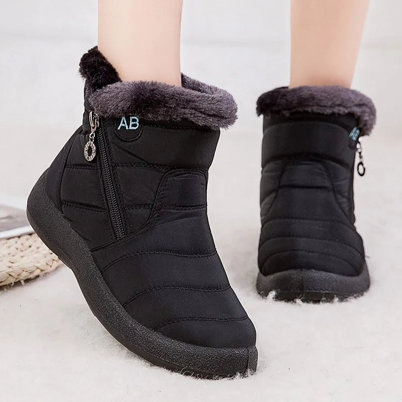 Bottines noires pour femmes, doublées en polaire, confortables et décontractées