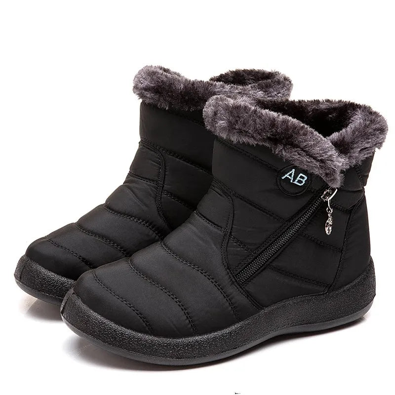 Bottines noires pour femmes, doublées en polaire, confortables et décontractées