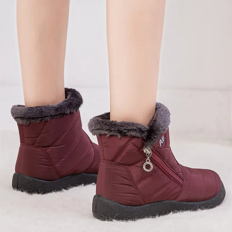 Bottines noires pour femmes, doublées en polaire, confortables et décontractées