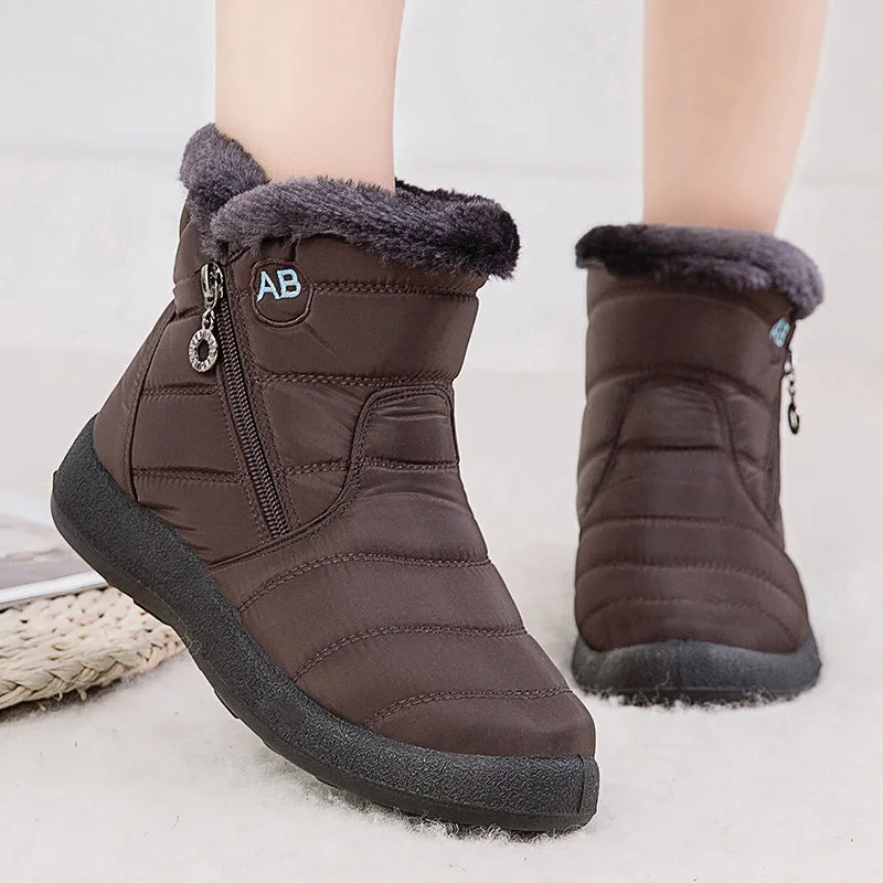 Bottines noires pour femmes, doublées en polaire, confortables et décontractées