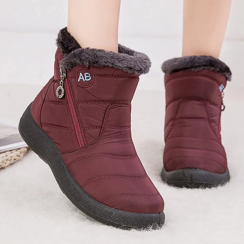 Bottines noires pour femmes, doublées en polaire, confortables et décontractées