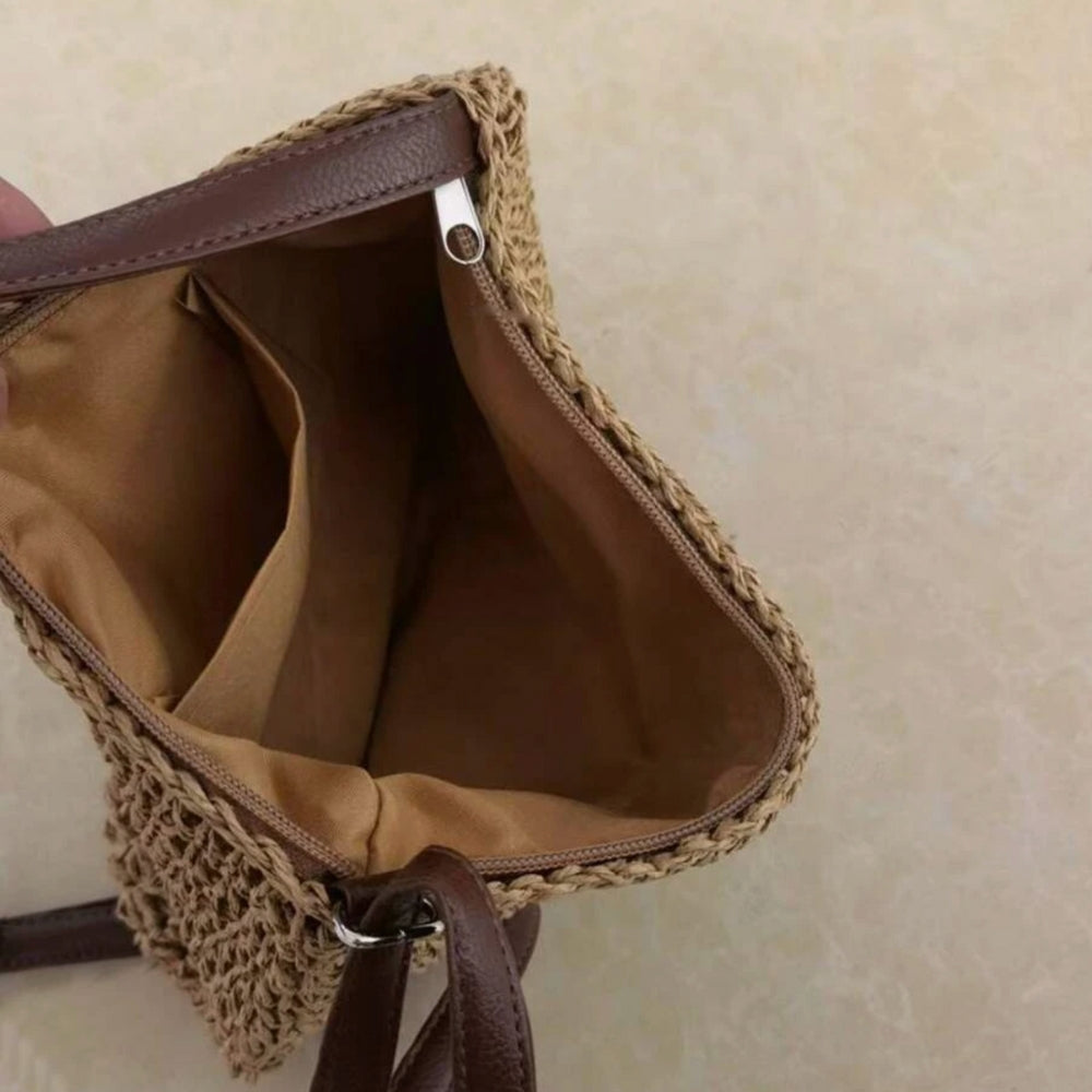 Γυναικεία τσάντα ώμου από ψάθα | Ιμάντας από βίγκαν δέρμα