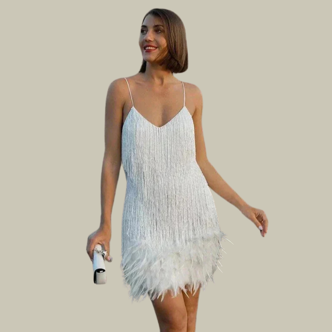 Minivestido de cóctel para mujer con detalle de plumas en el bajo | Vestido de noche corto entallado para fiestas formales y eventos especiales