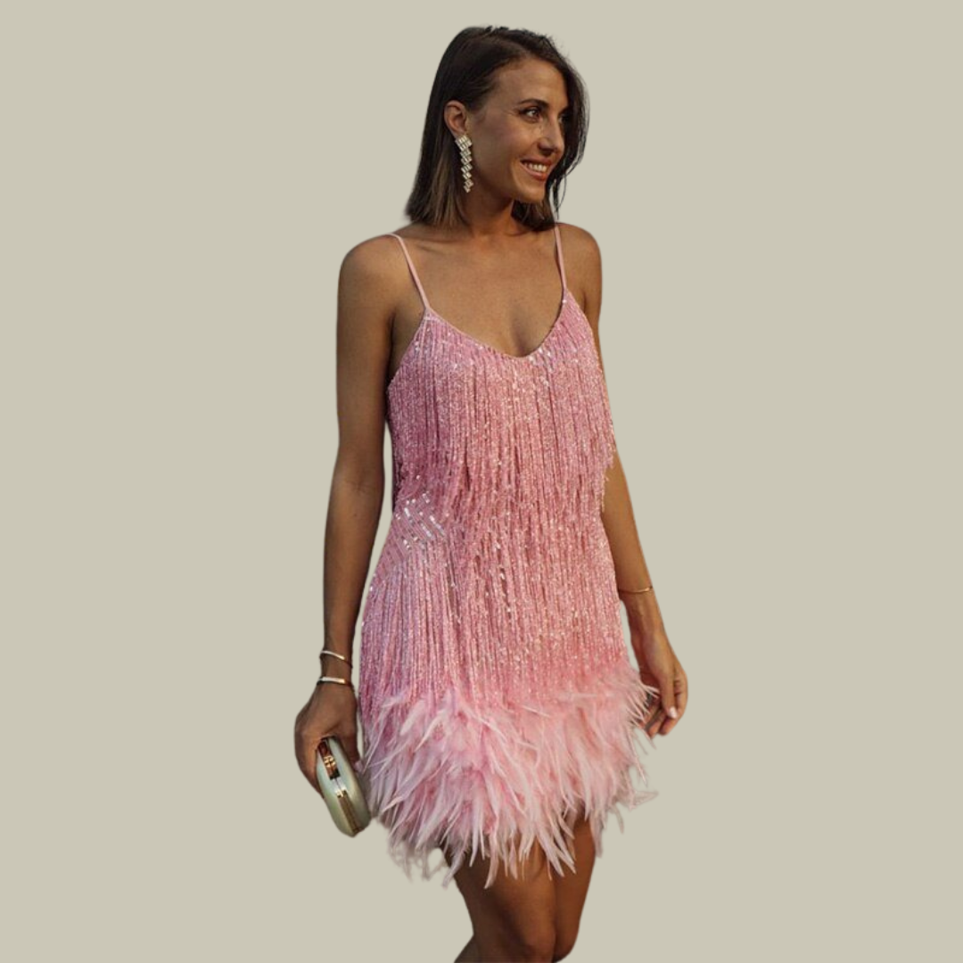 Minivestido de cóctel para mujer con detalle de plumas en el bajo | Vestido de noche corto entallado para fiestas formales y eventos especiales