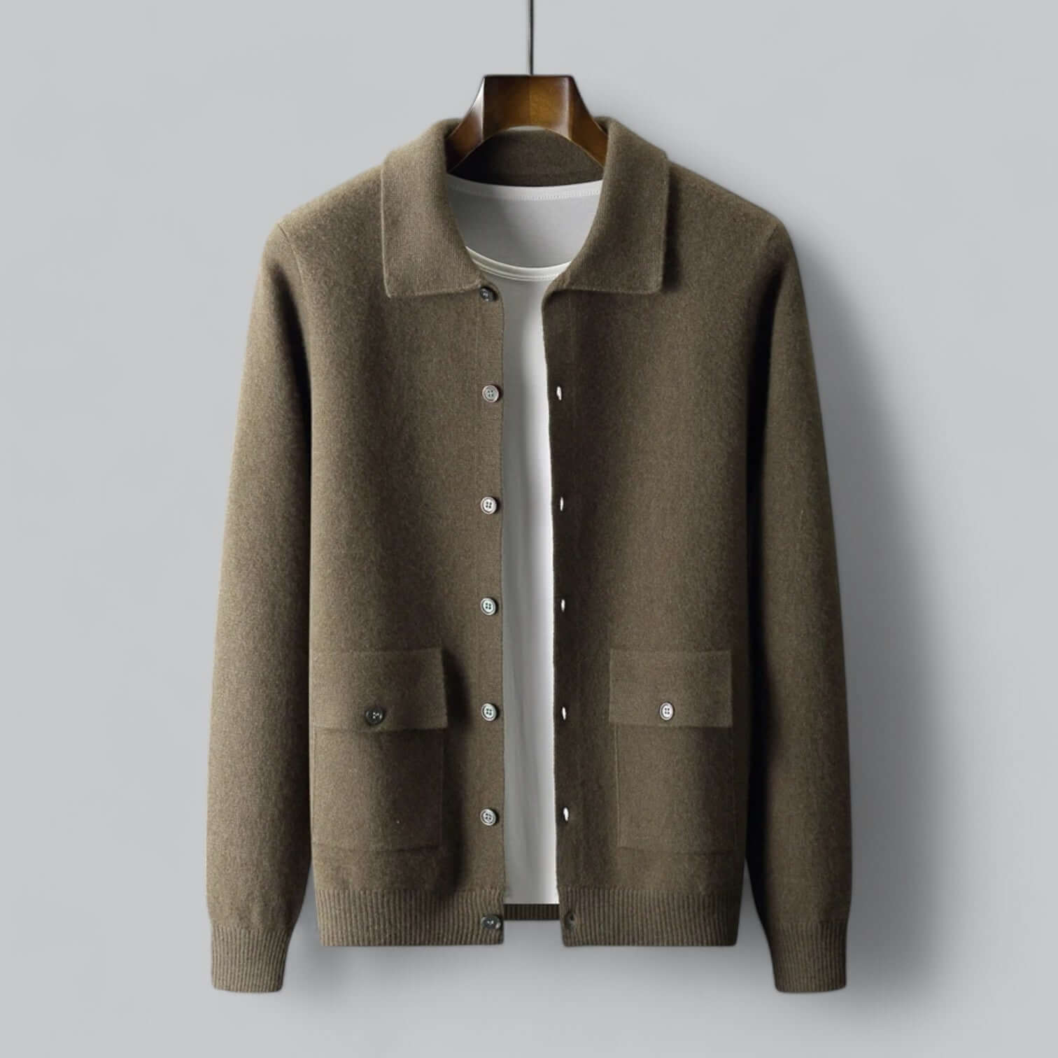 Men's fall cashmere blend cardigan button front turn-down collar