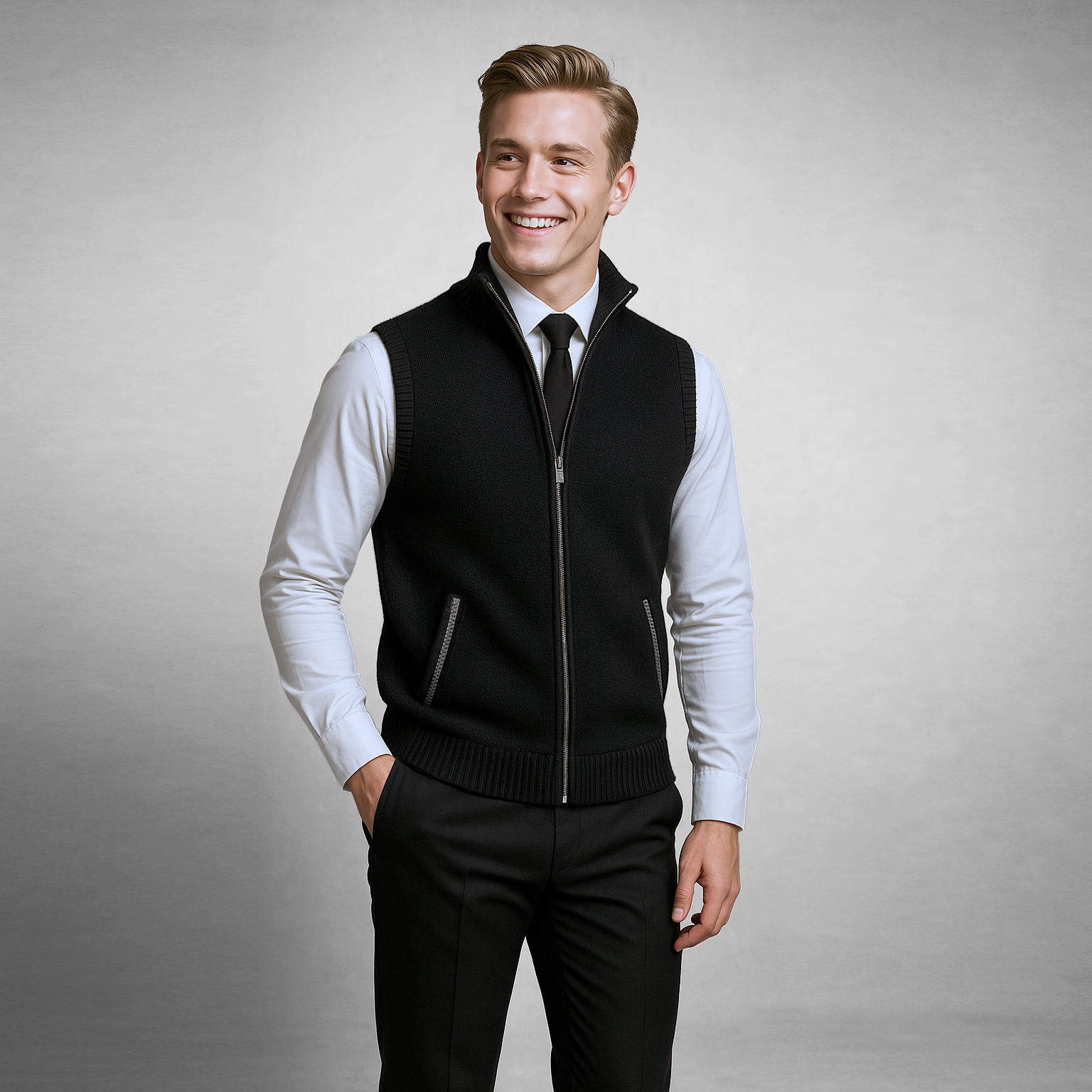 Jersey con cremallera y cuello alto para hombre